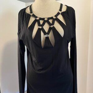 Ladies BEK Red Blouse with Cut Outs - Super Flashy! Black in color - Size Medium
